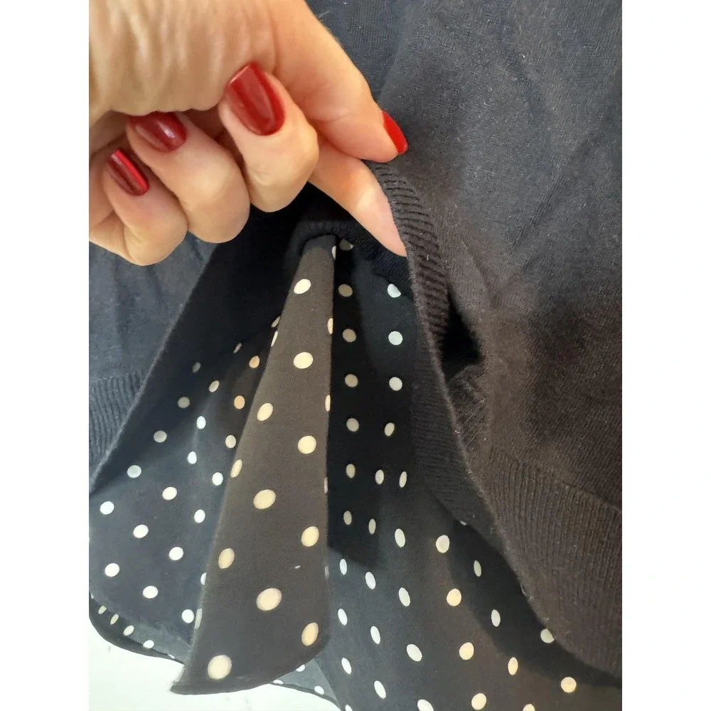 Lauren Ralph Lauren Sweater Womens XS Black Polka Dot Hem 3/4 Sleeve‎ Knit